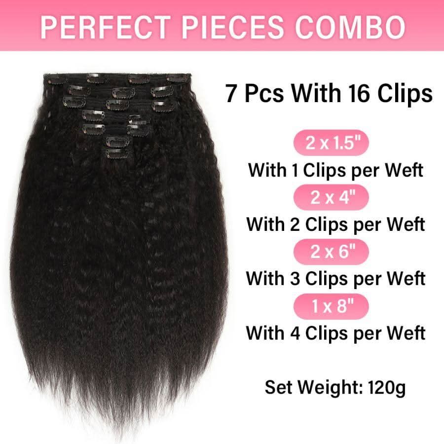 USA Shipping | Kinky Straight Classic Lace Weft Clip Ins Hair Extensions - wowangel