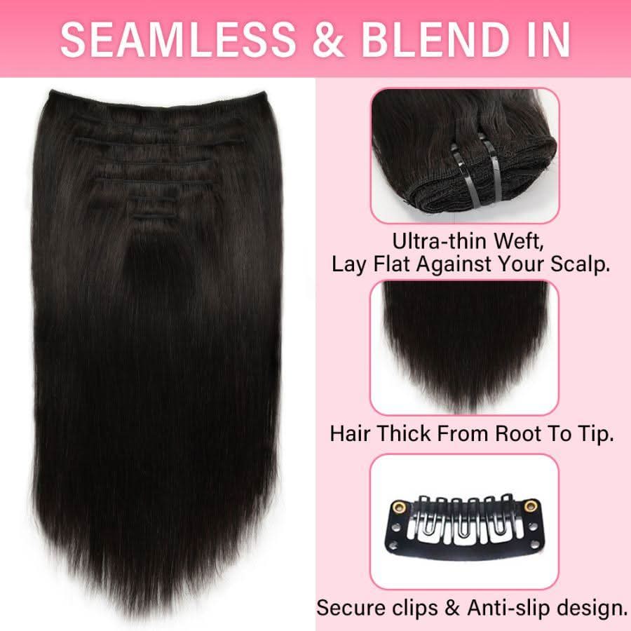 USA Shipping | Straight Classic Lace Weft Clip Ins Hair Extensions - wowangel
