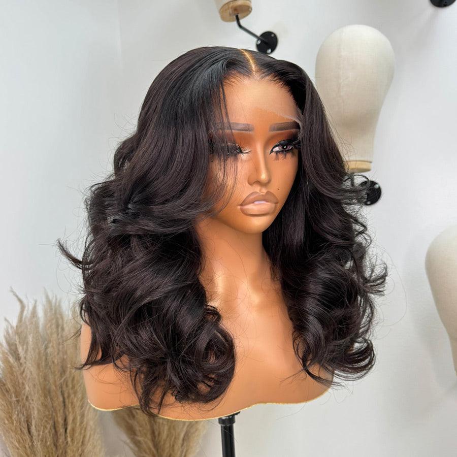 Side view of WOWANGEL body wave HD lace wig on mannequin