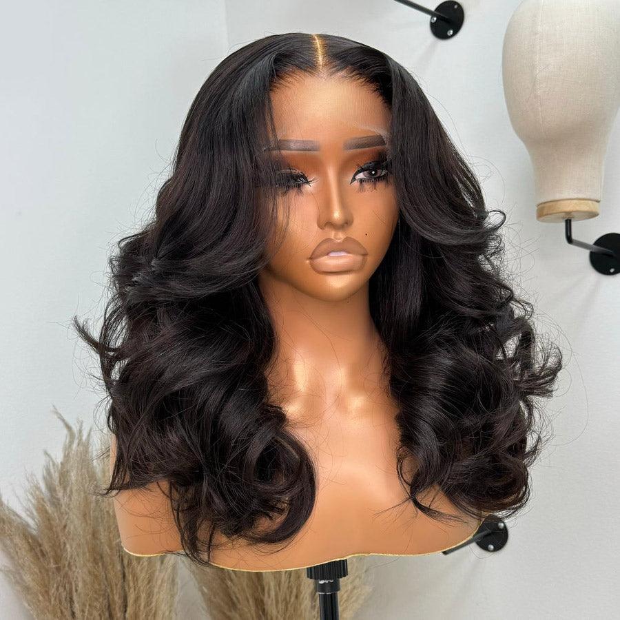 Front view of WOWANGEL body wave HD lace wig on mannequin