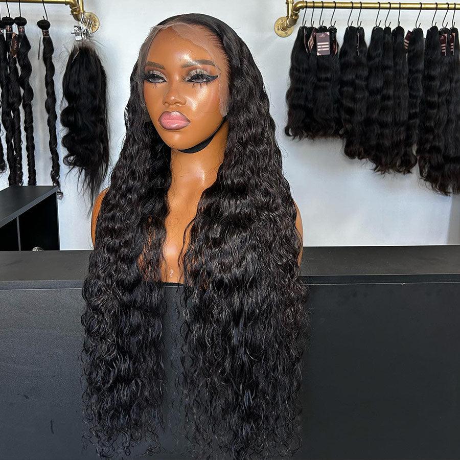 Long nature wave WOWANGEL HD lace wig on display