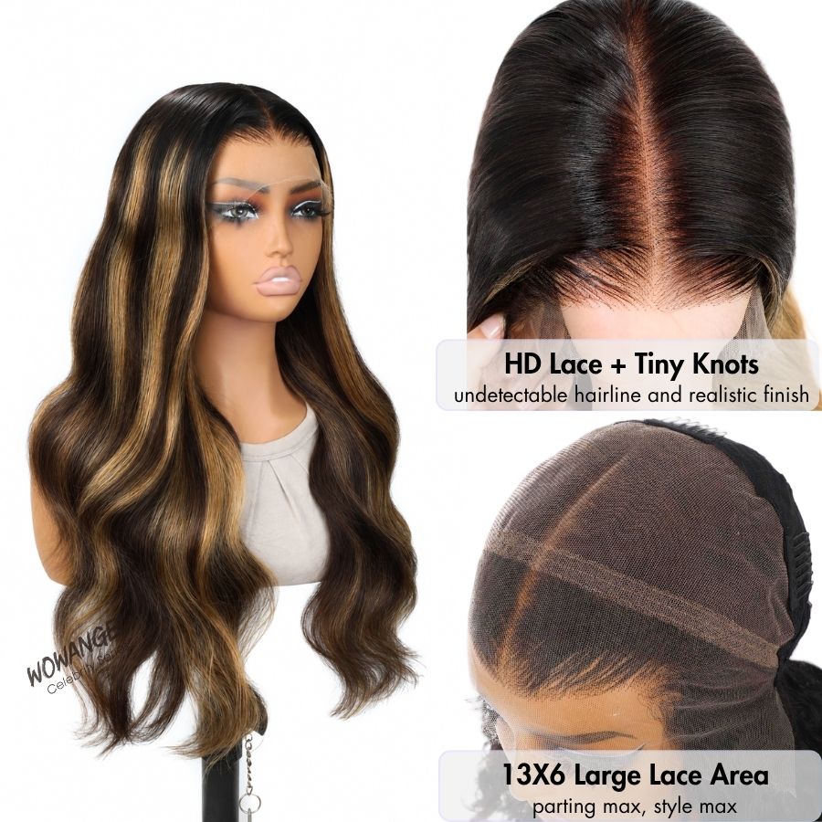 WOWANGEL 13X6 Skinlike Real HD Lace Front Wig Ombre Highlight Blonde Wig - wowangel