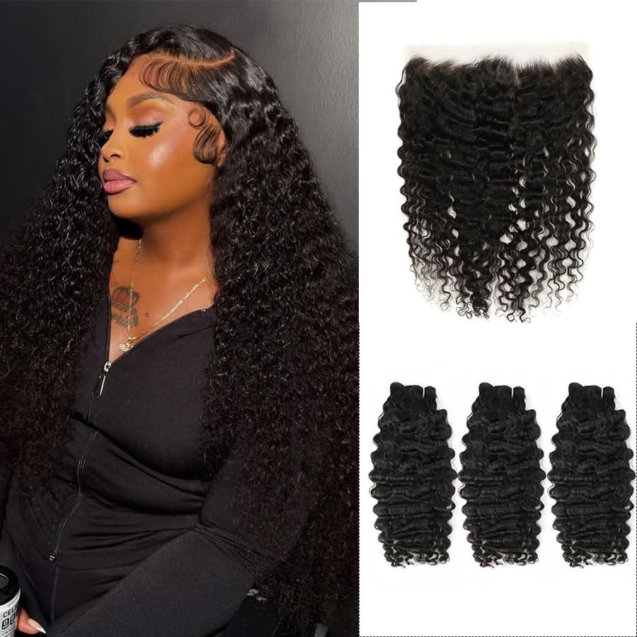WOWANGEL 13x6 Skinlike Real HD Lace Frontal with 3 Bundles Burmese Curl - wowangel
