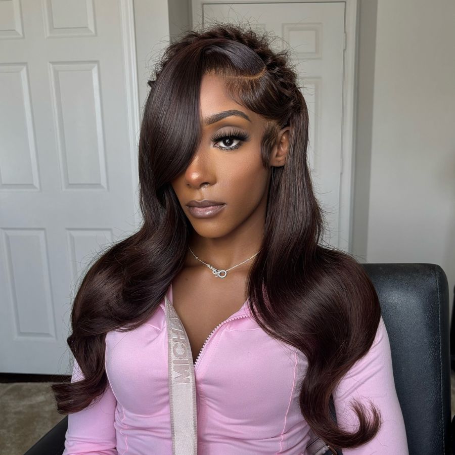 WOWANGEL 2 Cacao Brown 7X6 Drawstring Glueless Wigs HD Lace Wigs - wowangel