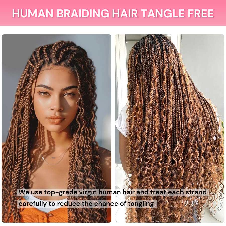 WOWANGEL 27/30/99J/Brown/Jet Black Color Human Braiding Hair For Boho Braids Deep Wave 100g - wowangel