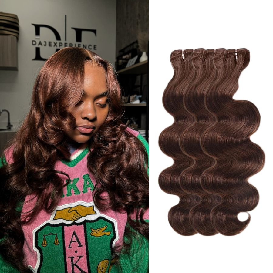 WOWANGEL 4 Brown Color Hair Bundles Deal 3pcs Body Wave 100% Human Hair Weaves - wowangel