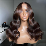 WOWANGEL 4 Dark Brown Color 13X6 HD Lace Front Wigs Body Wave - wowangel