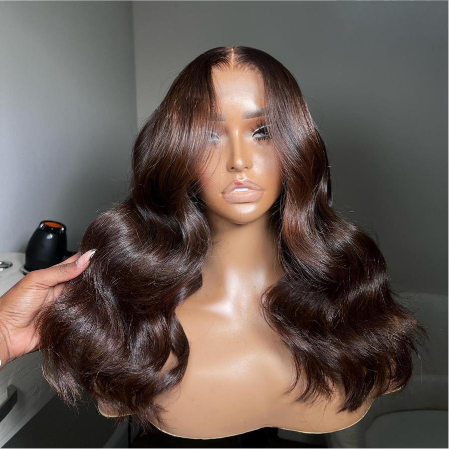 WOWANGEL 4 Dark Brown Color 13X6 HD Lace Front Wigs Body Wave - wowangel