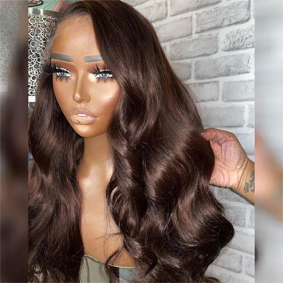 Mannequin displaying dark brown body wave lace front wig