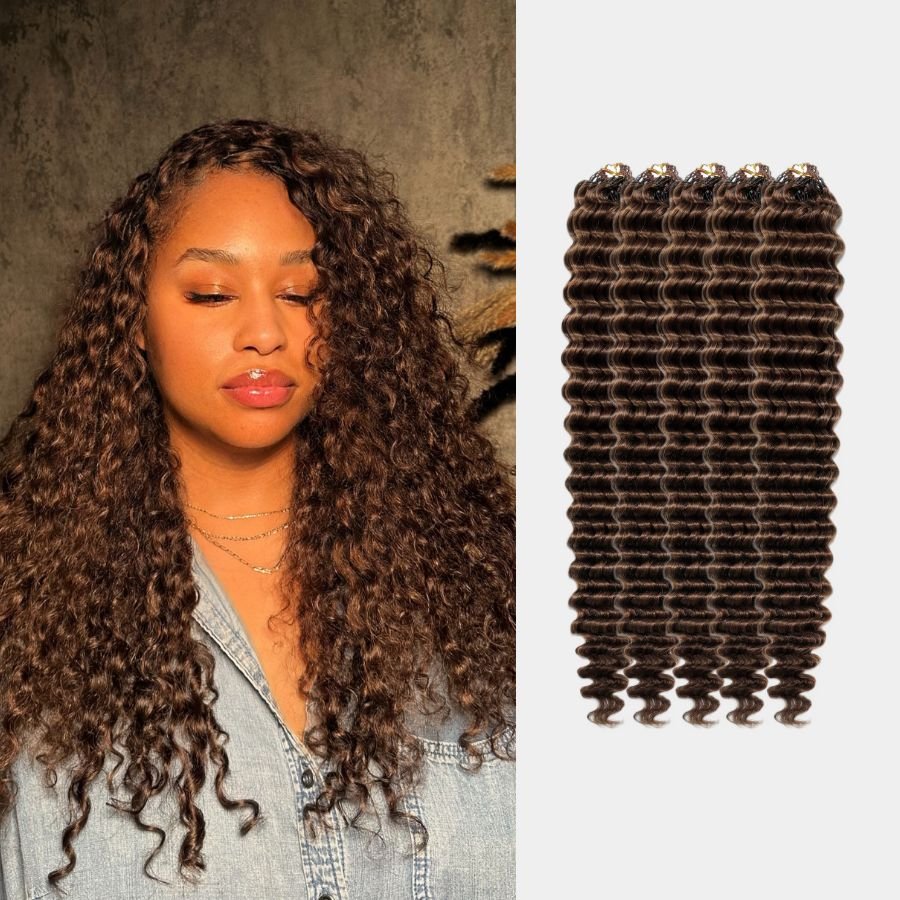 WOWANGEL 4 Dark Brown Miracle Knots Crochet Hair Pre-Separated Feather Crochet Human Hair Extensions Deep Wave - wowangel
