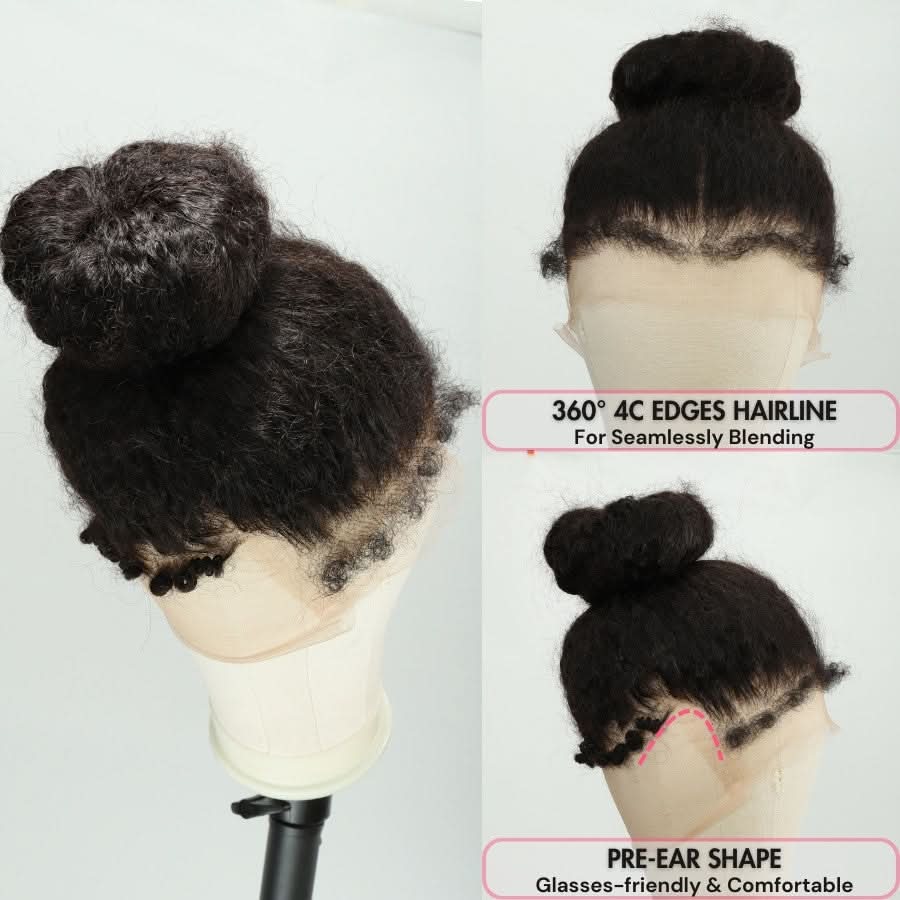 WOWANGEL 4C Edges Hairline 360 Invisible Strap HD Lace Wig Curly - wowangel