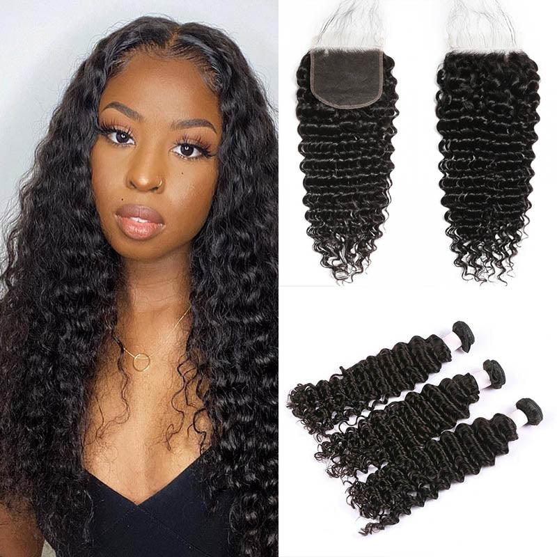 WOWANGEL deep wave hair bundles with HD lace closure