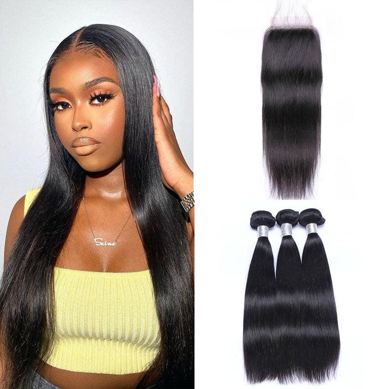 WOWANGEL HD Lace Closure with 3 Straight Bundles