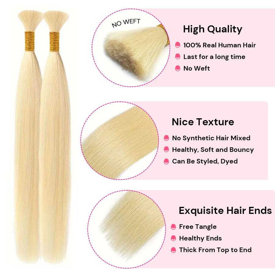 WOWANGEL 613# Blonde Bulk Human Hair for Braiding Straight 50g/bundle *2 - wowangel