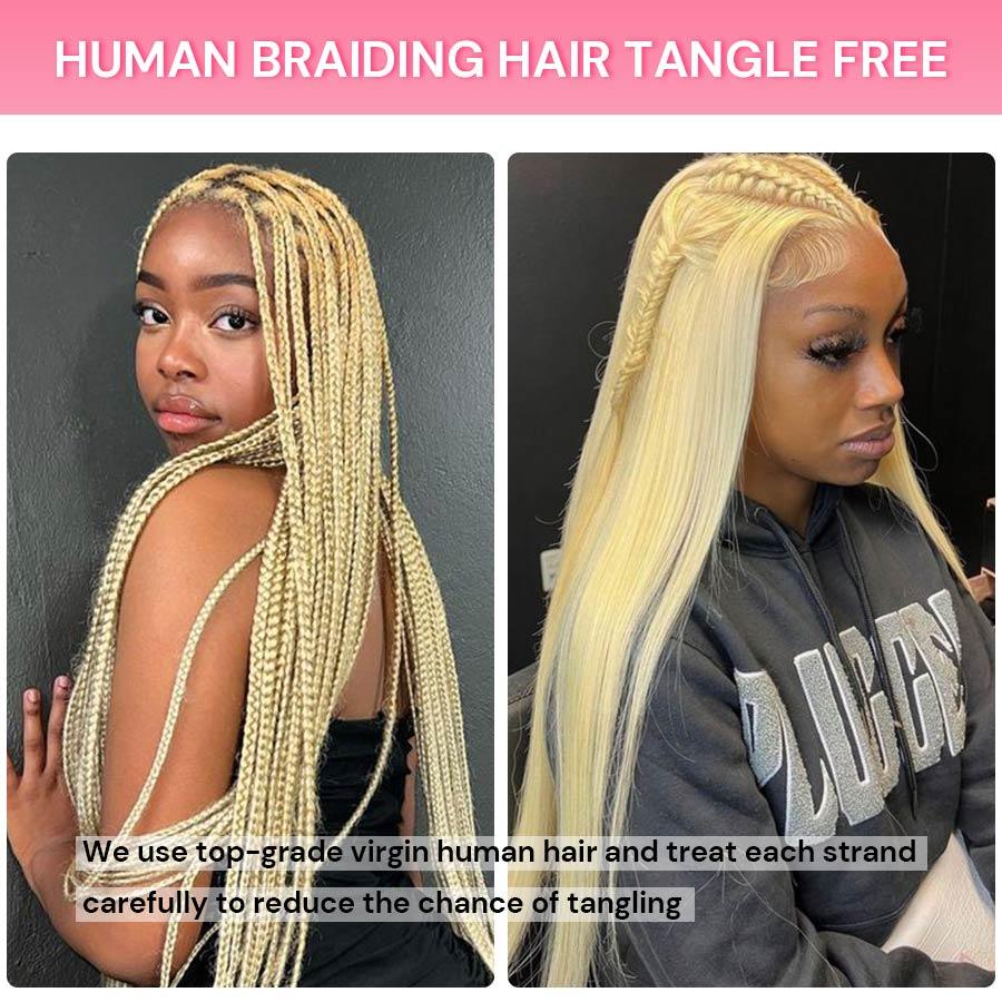 WOWANGEL 613# Blonde Bulk Human Hair for Braiding Straight 50g/bundle *2 - wowangel