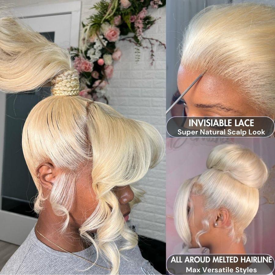 Invisible lace blonde wig with versatile styles