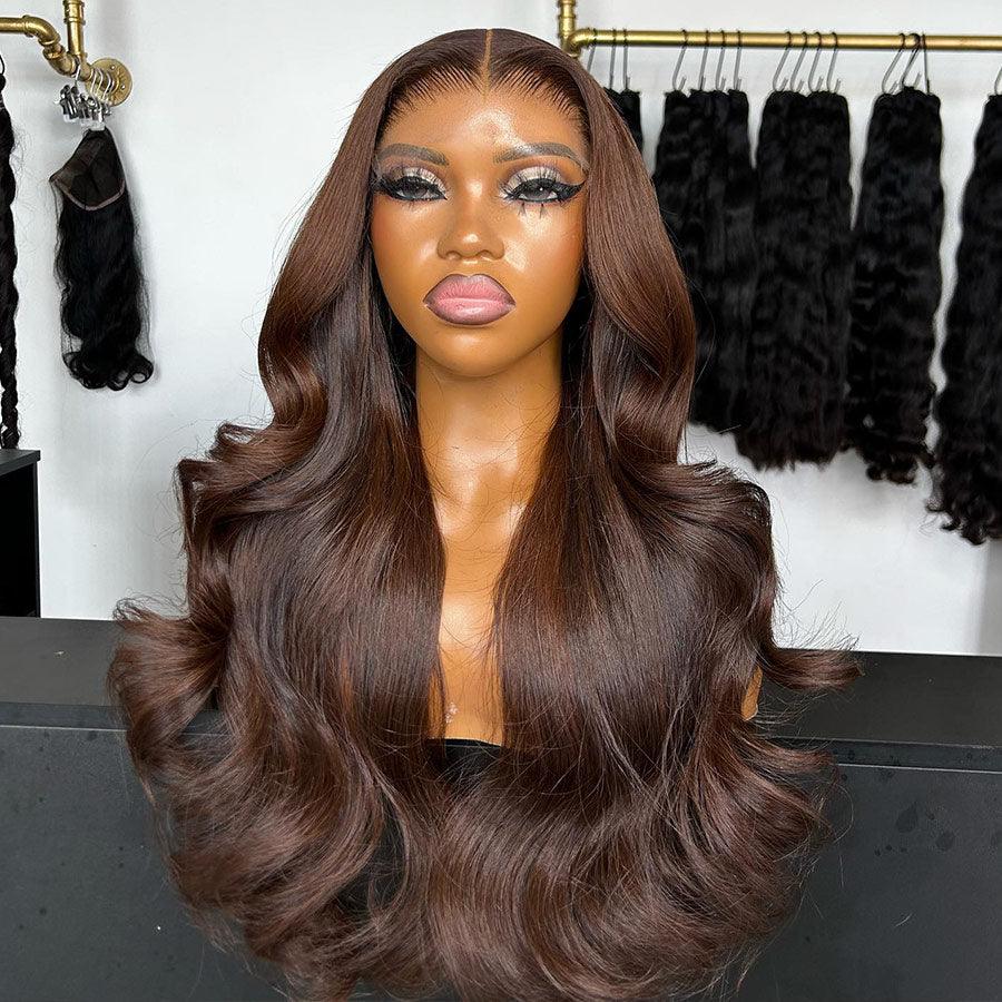 WOWANGEL brown body wave wig on mannequin