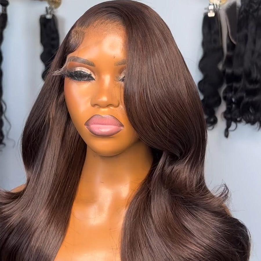 Close-up of WOWANGEL brown body wave wig