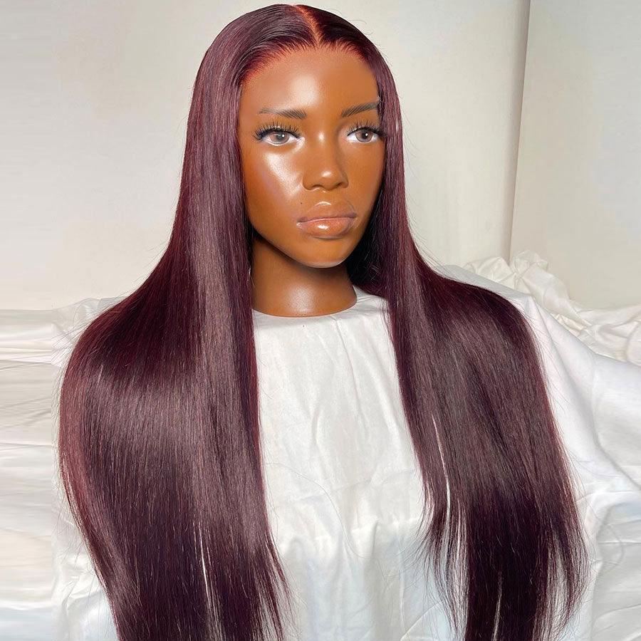 WOWANGEL 99J Burgundy 5X5 HD Lace Closure Wig Straight Glueless Wigs - wowangel