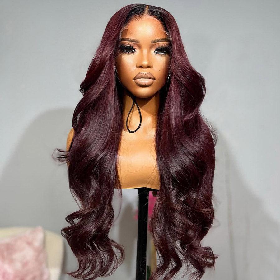 WOWANGEL 99J Burgundy 6x6 Skinlike Real HD Lace Closure Wig with Dark Root - wowangel