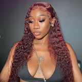 WOWANGEL 99J Burgundy Pre Everything 13X6 Lace Front Wigs Curly Hair - wowangel