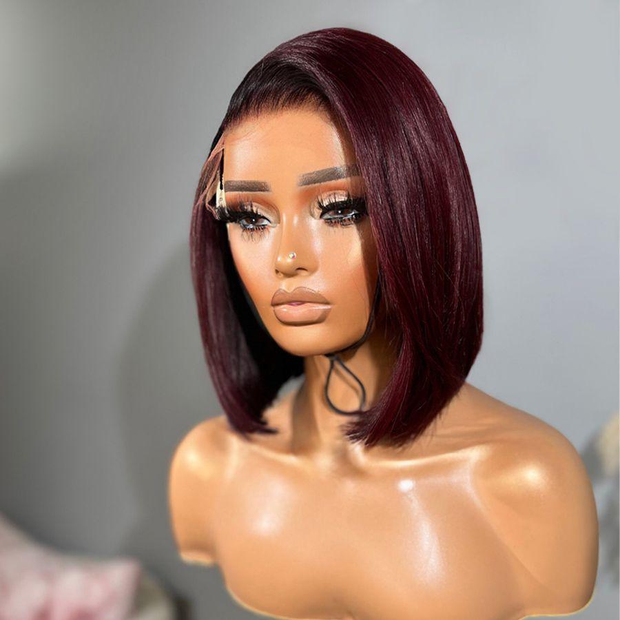 WOWANGEL 99J Burgundy Bob Wig with HD Lace Closure