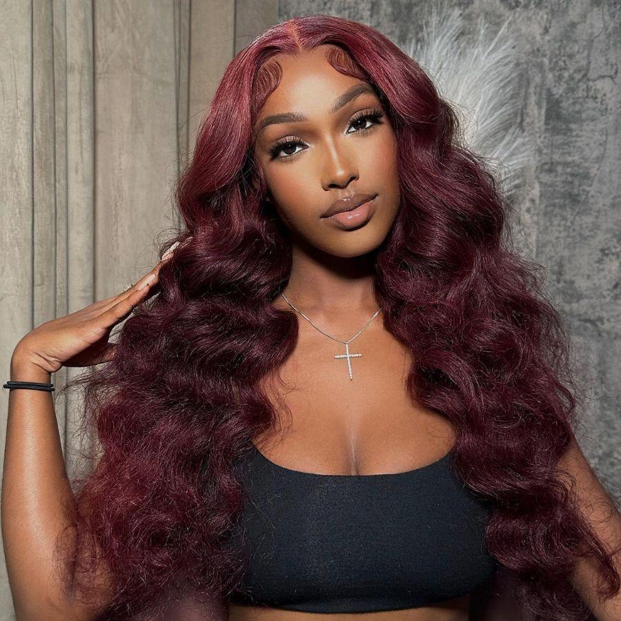 WOWANGEL 9X6 Wear Go Glueless Wig 99J Burgundy Loose Wave HD Lace Wigs - wowangel