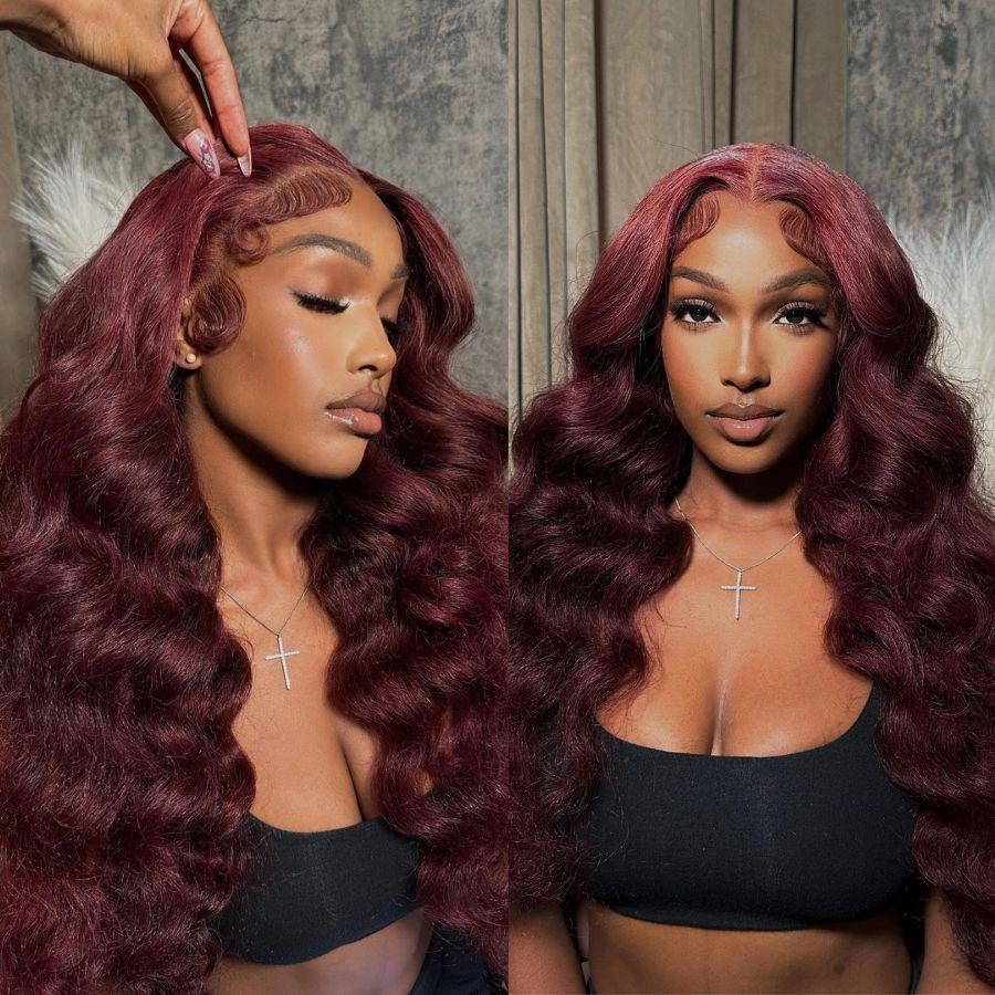 WOWANGEL 9X6 Wear Go Glueless Wig 99J Burgundy Loose Wave HD Lace Wigs - wowangel