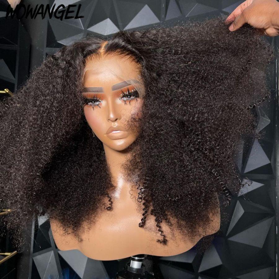 WOWANGEL Afro Curly 13X6 HD Lace Full Frontal Wig Pre Plucked Seamless Hairline - wowangel