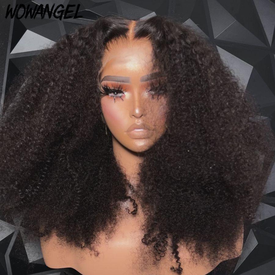 WOWANGEL Afro Curly 13X6 HD Lace Full Frontal Wig Pre Plucked Seamless Hairline - wowangel