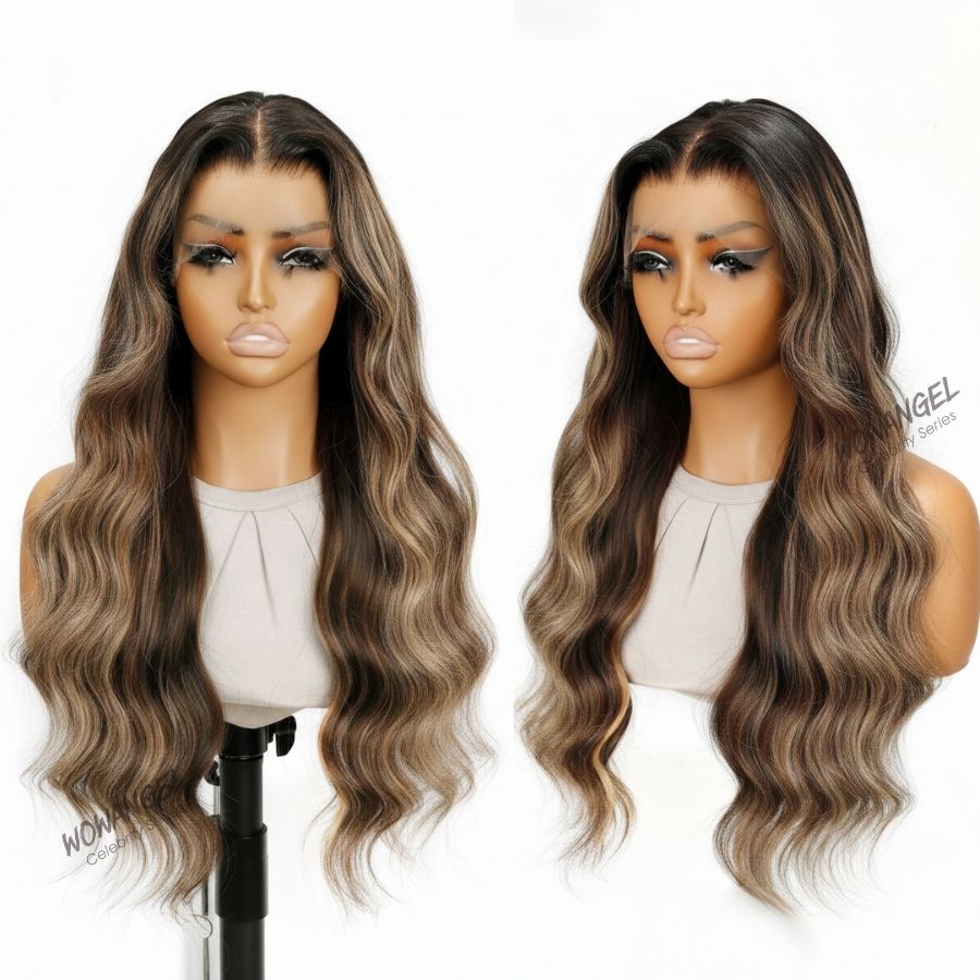 WOWANGEL Blonde Balayage Highlights Premium Raw Hair 13X6 HD Lace Frontal Wig - wowangel