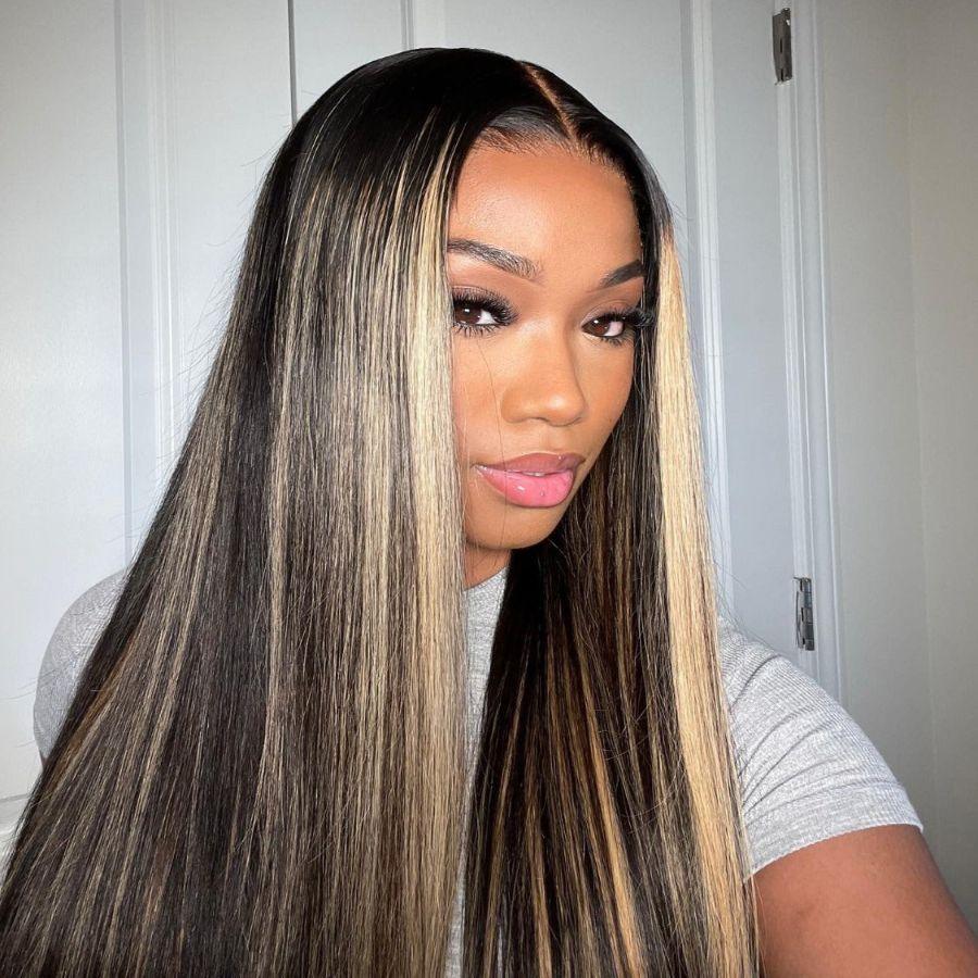 WOWANGEL Blonde Highlight 13x4 HD Lace Full Frontal Wig Straight Premium Raw Hair - wowangel