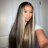 WOWANGEL Blonde Highlight 13x4 HD Lace Full Frontal Wig Straight Premium Raw Hair - wowangel