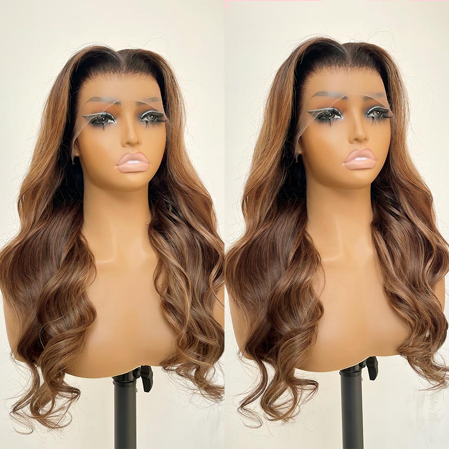 WOWANGEL Blonde Highlight HD Lace 13X6 Full Frontal Wig Body Wave Pre Plucked Hairline - wowangel