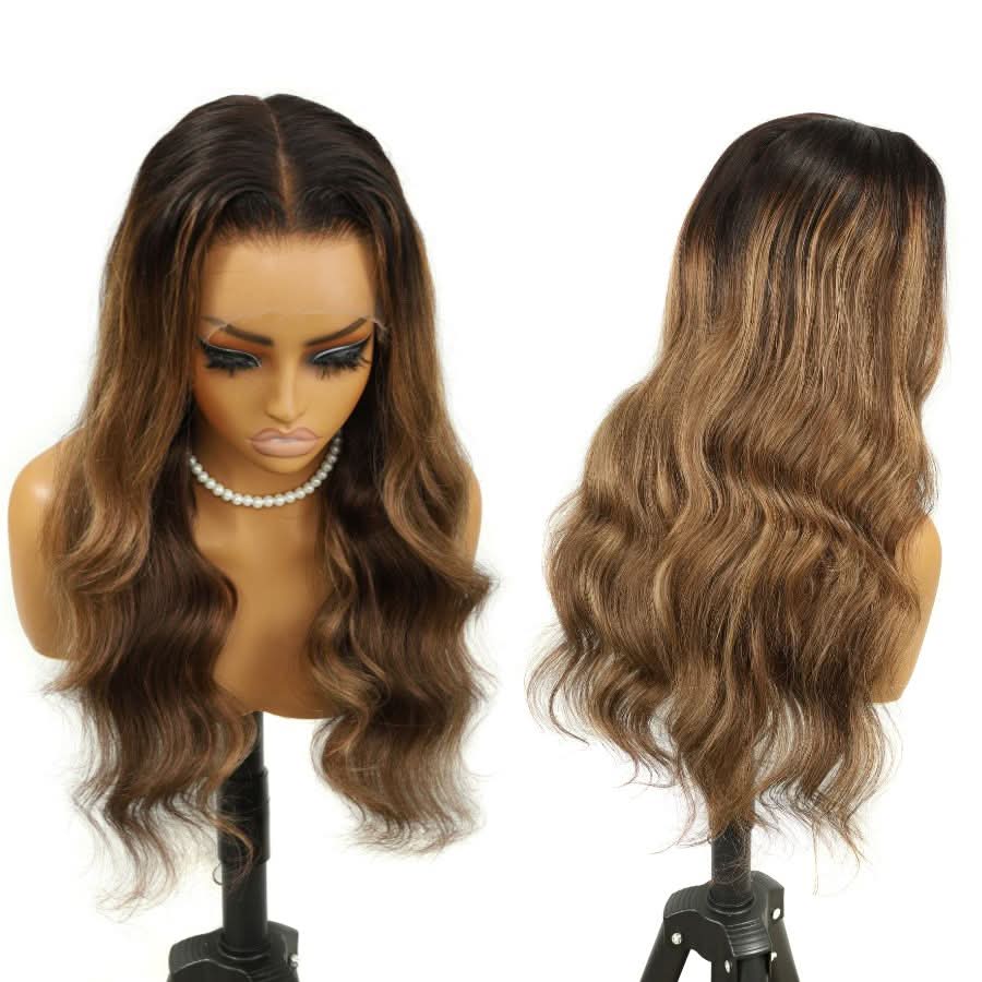 WOWANGEL Blonde Highlight HD Lace 13X6 Full Frontal Wig Body Wave Pre Plucked Hairline - wowangel