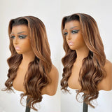 WOWANGEL Blonde Highlight HD Lace 13X6 Full Frontal Wig Body Wave Pre Plucked Hairline - wowangel