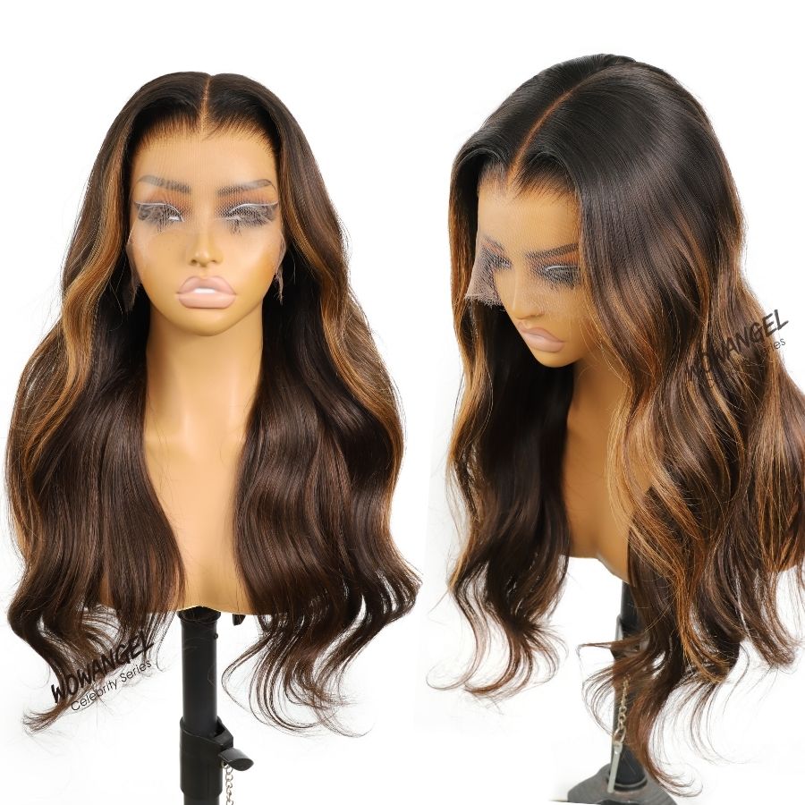 WOWANGEL Blonde Highlight HD Lace 13X6 Full Frontal Wig Pre Plucked Hairline - wowangel