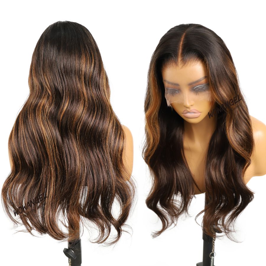 WOWANGEL Blonde Highlight HD Lace 13X6 Full Frontal Wig Pre Plucked Hairline - wowangel