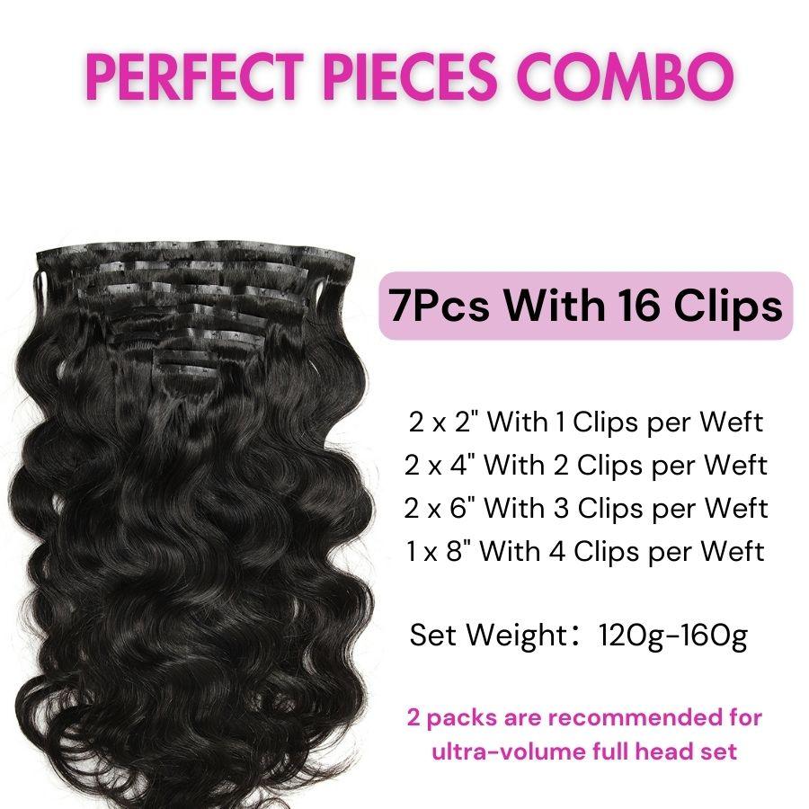 WOWANGEL Body Wave Seamless Clip In Hair Extensions Natural Black - wowangel