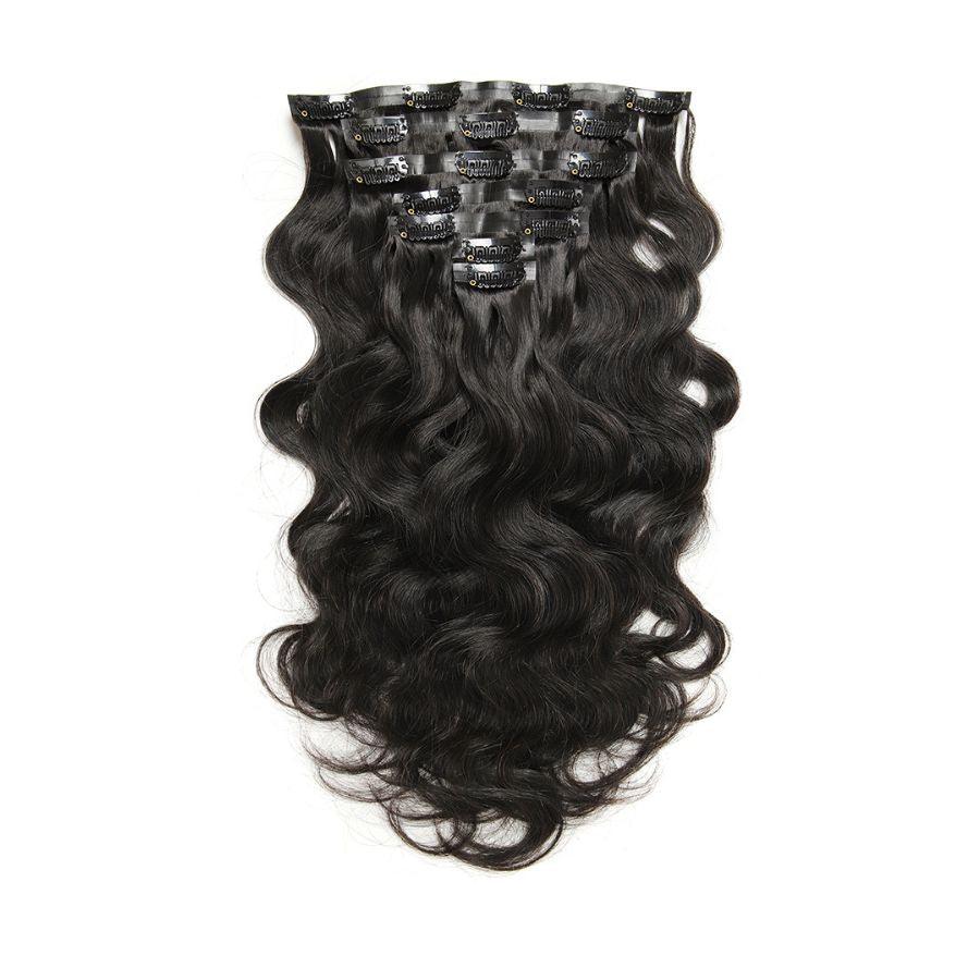 WOWANGEL Body Wave Seamless Clip In Hair Extensions Natural Black - wowangel