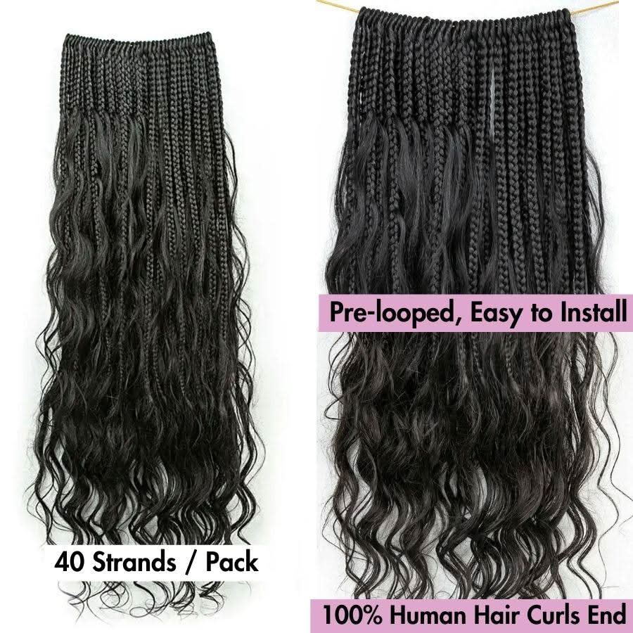 WOWANGEL Boho Crochet Box Braids with Human Hair Curls Loose Wave Pre - Looped Crochet Hair - wowangel