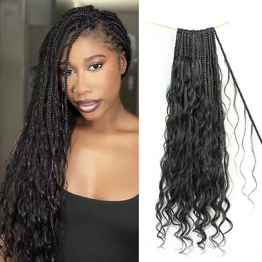 Boho crochet box braids with human hair curls