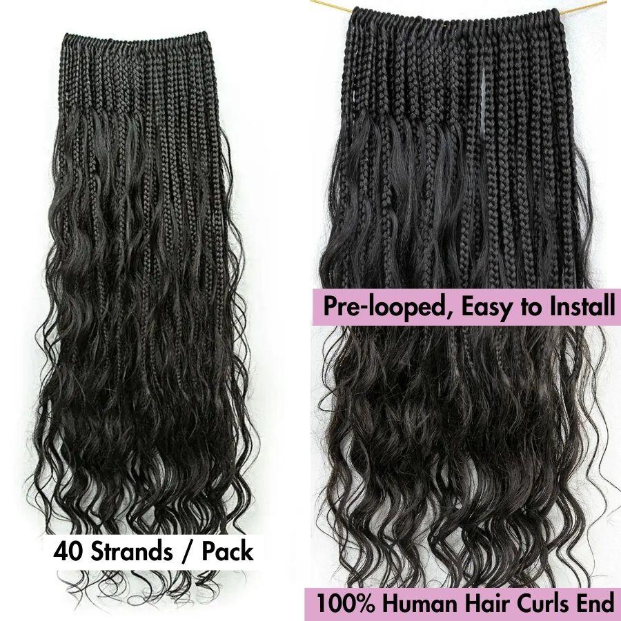 WOWANGEL Boho Crochet Box Braids with Human Hair Curls Loose Wave Pre-Looped Crochet Hair - wowangel