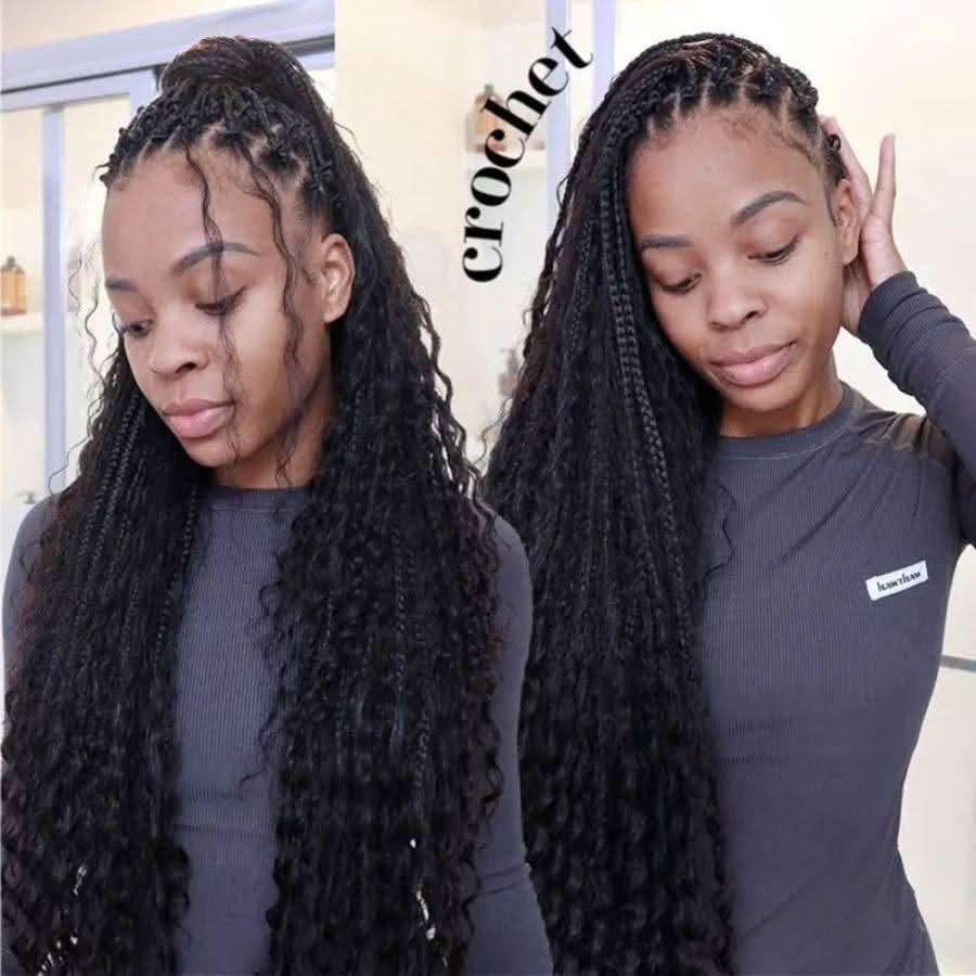 WOWANGEL Boho Crochet Box Braids with Human Hair Curls Pre - Looped Crochet Hair - wowangel