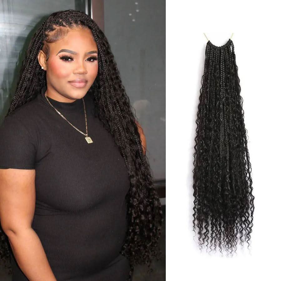 WOWANGEL Boho Crochet Box Braids with Human Hair Curls Pre - Looped Crochet Hair - wowangel