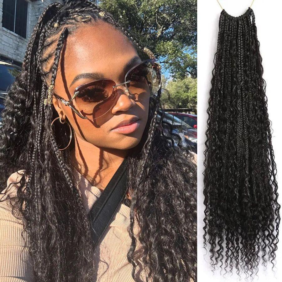 WOWANGEL Boho Crochet Box Braids with Human Hair Curls Pre-Looped Crochet Hair - wowangel