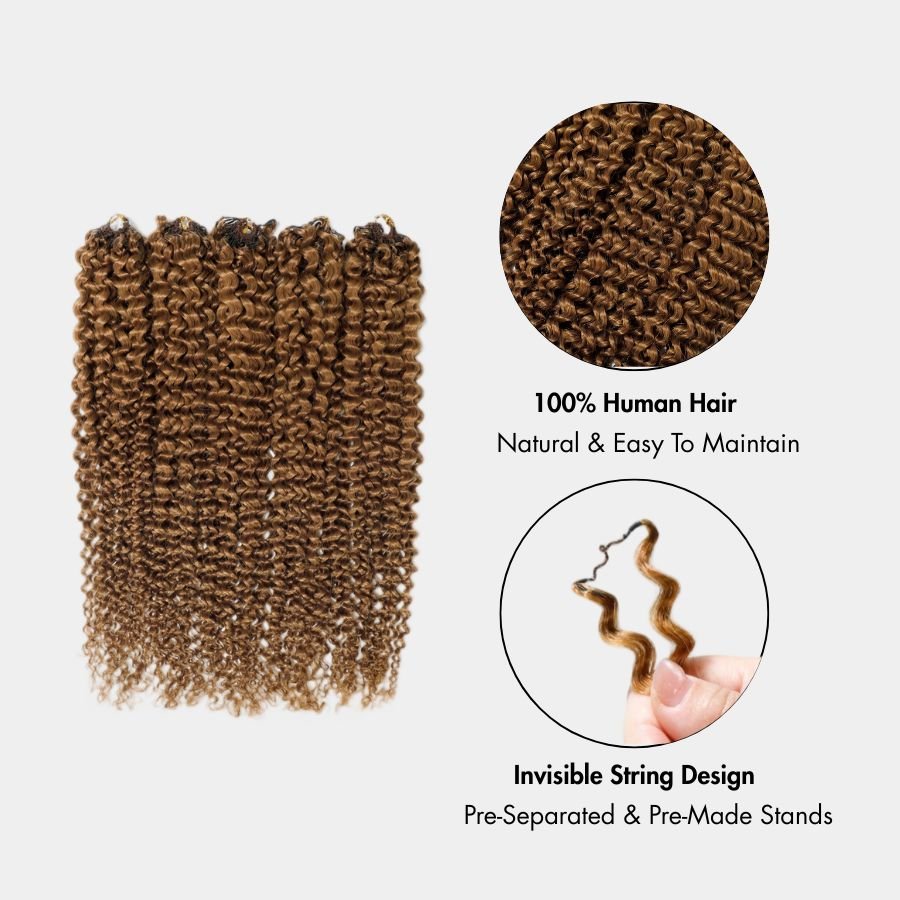 WOWANGEL Brown Color Pre-Separated Feather Crochet Human Hair Extensions for Miracle Knots Boho Braids Deep Curly - wowangel