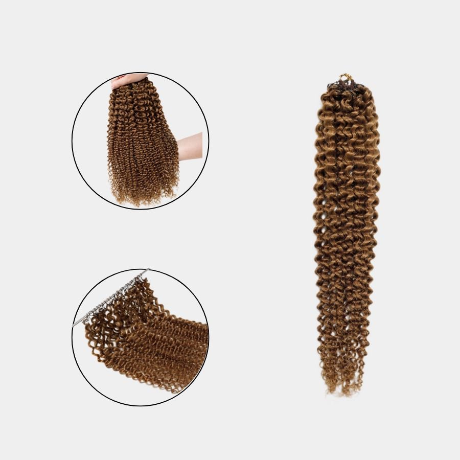 WOWANGEL Brown Color Pre-Separated Feather Crochet Human Hair Extensions for Miracle Knots Boho Braids Deep Curly - wowangel