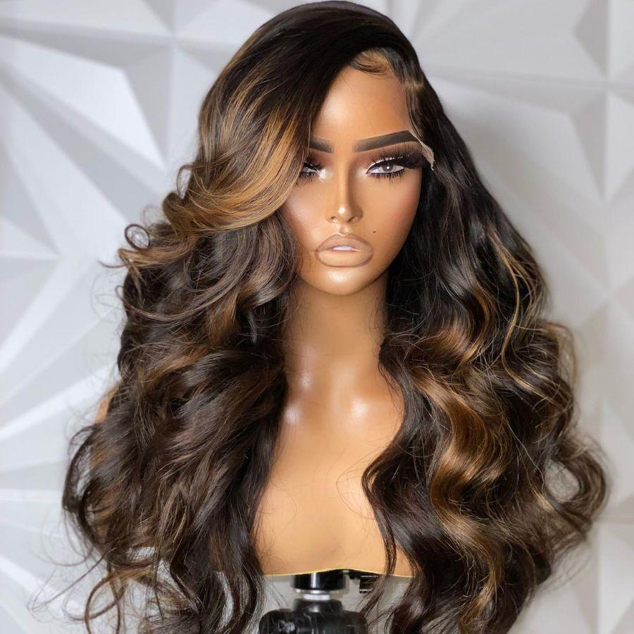 WOWANGEL Brown Highlight 13x6 Skinlike Real HD Lace Front Wig Body Wave - wowangel