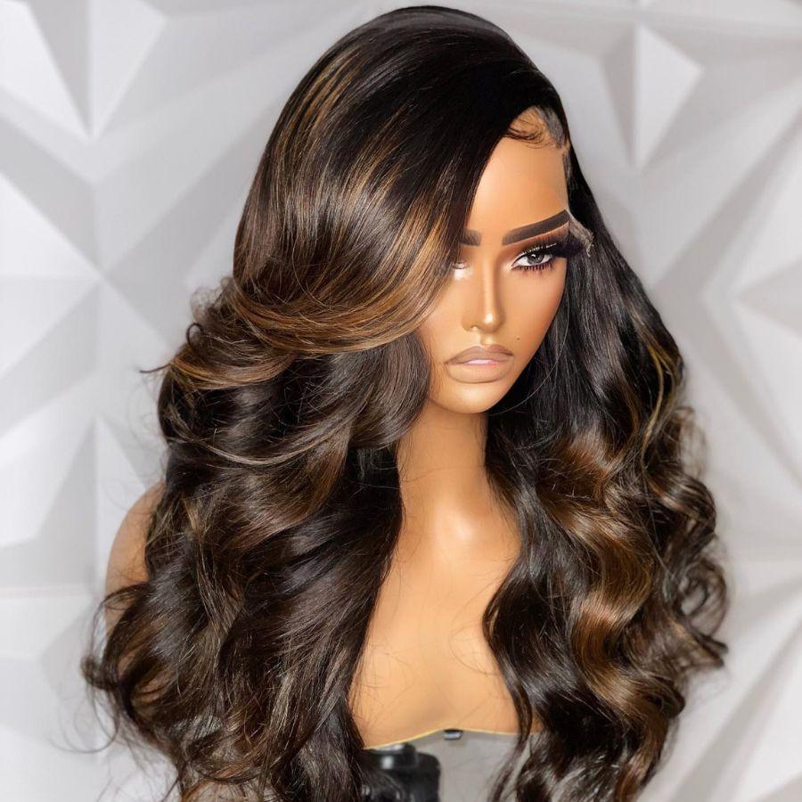 WOWANGEL Brown Highlight 13x6 Skinlike Real HD Lace Front Wig Body Wave - wowangel